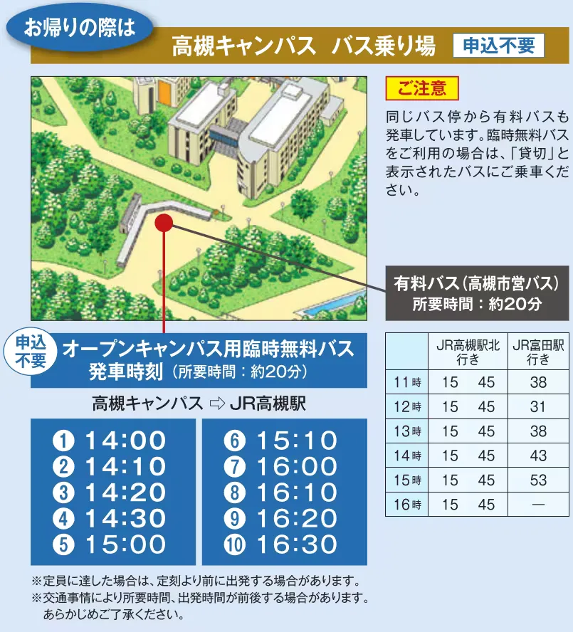 関西大学高槻キャンパスバス乗り場案内